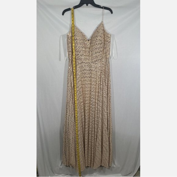 NWT $458 Mac Duggal [ PLUS 14W ]‎ Spaghetti Straps Sequin Gown in Champagne - Picture 5 of 15
